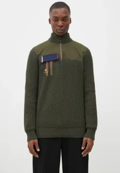 Baracuta pulover de lana Barbour x Baracut Miller Half Zip Knit barbati, culoarea verde, calduros, cu guler, BRMAG0192 imagine