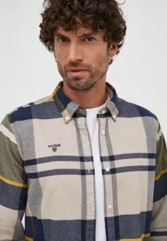 Barbour camasa din bumbac barbati, culoarea bej, cu guler button-down, slim imagine