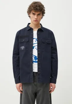Barbour camasa din bumbac Bidlam Overshirt barbati, culoarea bleumarin, cu guler clasic, regular, MOS0368 imagine