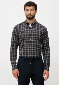 Barbour camasa din bumbac culoarea maro, cu guler button-down, slim imagine