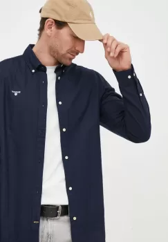 Barbour camasa din bumbac Oxtown barbati, culoarea albastru marin, cu guler button-down, slim imagine