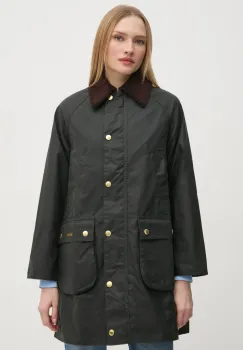 Barbour geaca Long Beadnell Wax femei, culoarea verde, de tranzitie, LWX1404 imagine