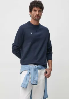 Barbour hanorac de bumbac barbati, culoarea albastru marin, neted, MOL0643 imagine