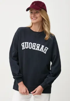 Barbour hanorac de bumbac femei, culoarea albastru marin, cu imprimeu, LOL0591 imagine