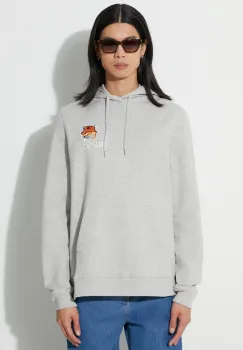 Barbour hanorac de bumbac X Maison Kitsune Fox Head Hoodie barbati, culoarea gri, cu gluga, cu imprimeu, MOL0569 imagine
