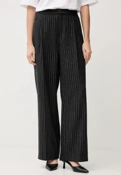 Barbour pantaloni cu lana BLAKELY culoarea gri, lat, high waist, LTR0396 imagine