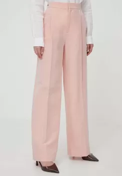 Barbour pantaloni din amestec de in culoarea roz, lat, high waist imagine