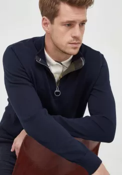Barbour pulover de bumbac culoarea albastru marin, cu turtleneck imagine