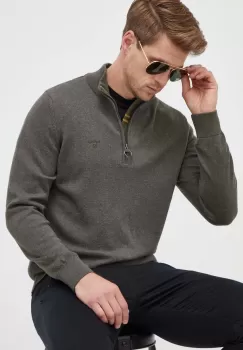 Barbour pulover de bumbac culoarea verde, cu turtleneck imagine