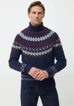 Barbour pulover de lana barbati, culoarea albastru marin, cu guler imagine