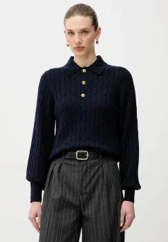 Barbour pulover din amestec de lana Evie culoarea bleumarin, LKN1730 imagine