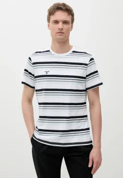 Barbour tricou din bumbac Houstead Stripe Tailored Fit T-Shirt culoarea alb, cu imprimeu, MTS1392 imagine