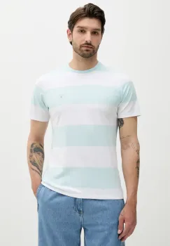 Barbour tricou din bumbac Whalton Stripe T-Shirt barbati, culoarea turcoaz, modelator, MTS1255 imagine