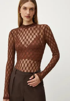 Bardot bluza ADONI femei, culoarea maro, modelator, 59473TB imagine