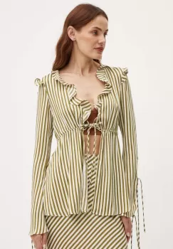 Bardot bluza DHALIA femei, culoarea verde, in dungi, 59306TB imagine
