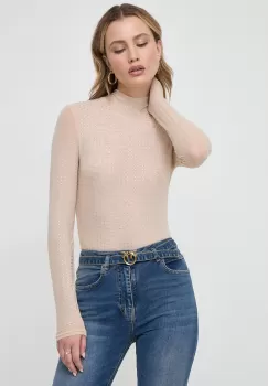 Bardot bluza femei, culoarea bej, cu turtleneck imagine
