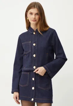 Bardot camasa jeans LORENZO femei, culoarea albastru marin, cu guler clasic, regular, 91399TB imagine