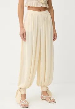 Bardot pantaloni culoarea bej, lat, high waist, 60039PB imagine
