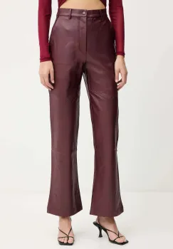 Bardot pantaloni culoarea bordo, evazati, high waist, 60077PB imagine