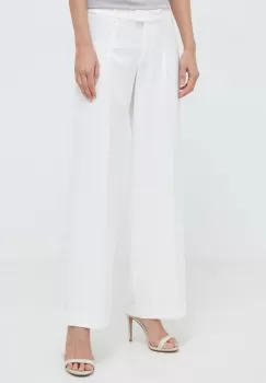 Bardot pantaloni femei, culoarea bej, drept, high waist imagine