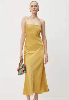 Bardot rochie CARLEN culoarea galben, maxi, evazati, 59353DB imagine