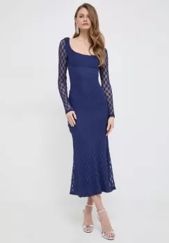 Bardot rochie culoarea albastru marin, maxi, mulata imagine