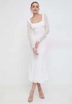 Bardot rochie culoarea bej, maxi, evazati imagine