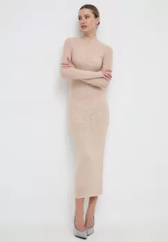 Bardot rochie culoarea bej, maxi, mulata imagine