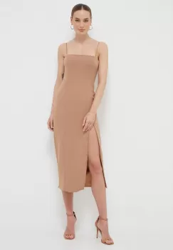 Bardot rochie culoarea bej, midi, mulata imagine