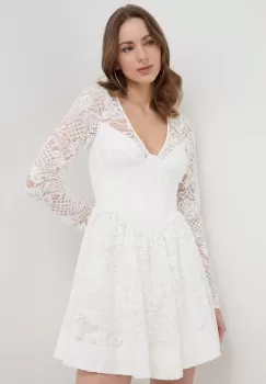 Bardot rochie culoarea bej, mini, evazati imagine