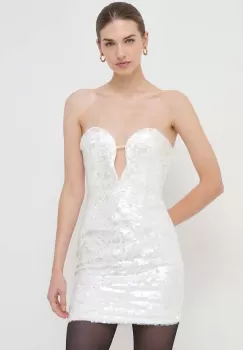 Bardot rochie culoarea bej, mini, mulata imagine