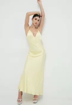 Bardot rochie culoarea galben, maxi, drept imagine