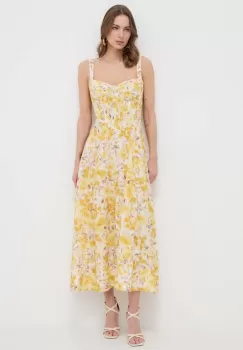 Bardot rochie culoarea galben, maxi, evazati imagine