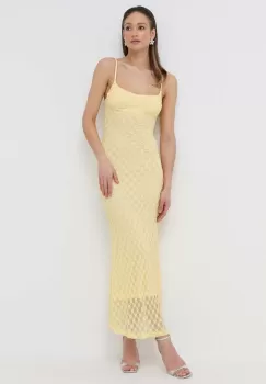 Bardot rochie culoarea galben, maxi, mulata imagine