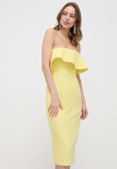 Bardot rochie culoarea galben, midi, drept imagine