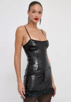 Bardot rochie culoarea negru, mini, drept imagine