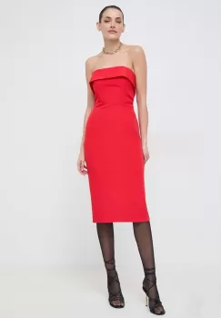 Bardot rochie culoarea rosu, midi, drept imagine