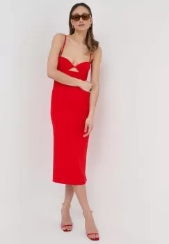 Bardot rochie culoarea rosu, midi, drept imagine