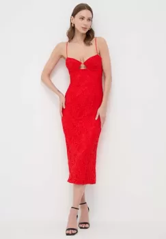 Bardot rochie culoarea rosu, midi, mulata imagine