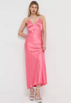 Bardot rochie culoarea roz, maxi, evazati imagine