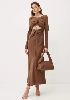 Bardot rochie DARING culoarea maro, maxi, evazati, 59388DB imagine