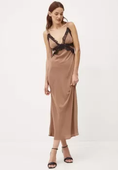 Bardot rochie DELTA culoarea maro, maxi, evazati, 58911DB imagine