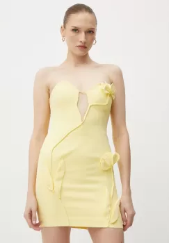 Bardot rochie ELENI culoarea galben, mini, mulata, 59341DB imagine