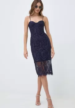 Bardot rochie FLORENCE culoarea albastru marin, midi, mulata, 58401DB imagine