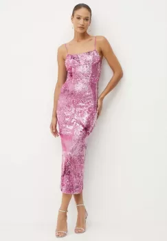 Bardot rochie INFINITE culoarea roz, maxi, drept, 58776DB1 imagine