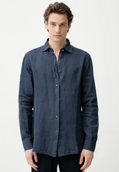 BARENA VENEZIA camasa de in Camicia Mola barbati, culoarea albastru marin, cu guler clasic, regular, CAU5077.3007 imagine