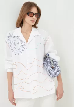 Beatrice B camasa femei, culoarea alb, cu guler clasic, relaxed imagine