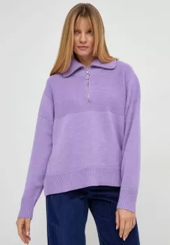 Beatrice B pulover de lana femei, culoarea violet, light, cu turtleneck imagine