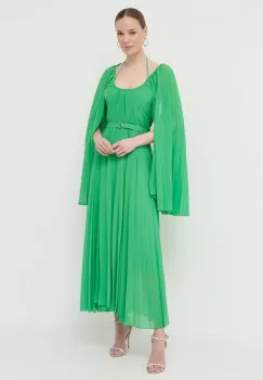 Beatrice B rochie din amestec de matase culoarea verde, maxi, evazati imagine