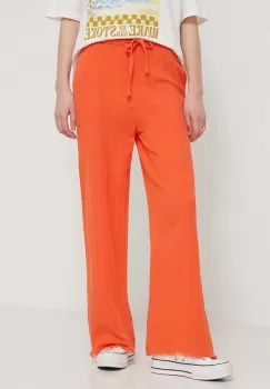 Billabong pantaloni de bumbac culoarea portocaliu, lat, high waist, EBJNP00114 imagine